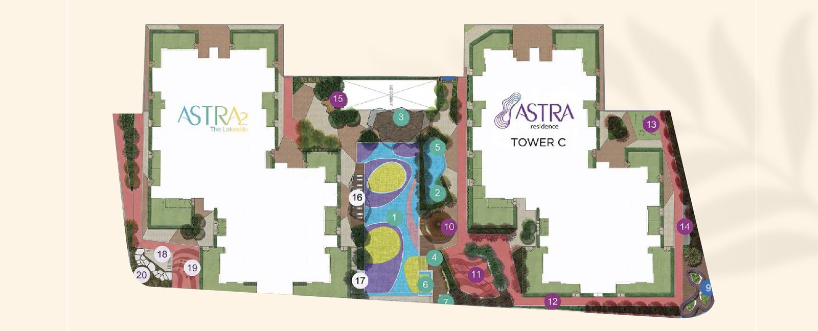 Site plan showing the Oasis, Starlight, Fairyland and Tower D zones