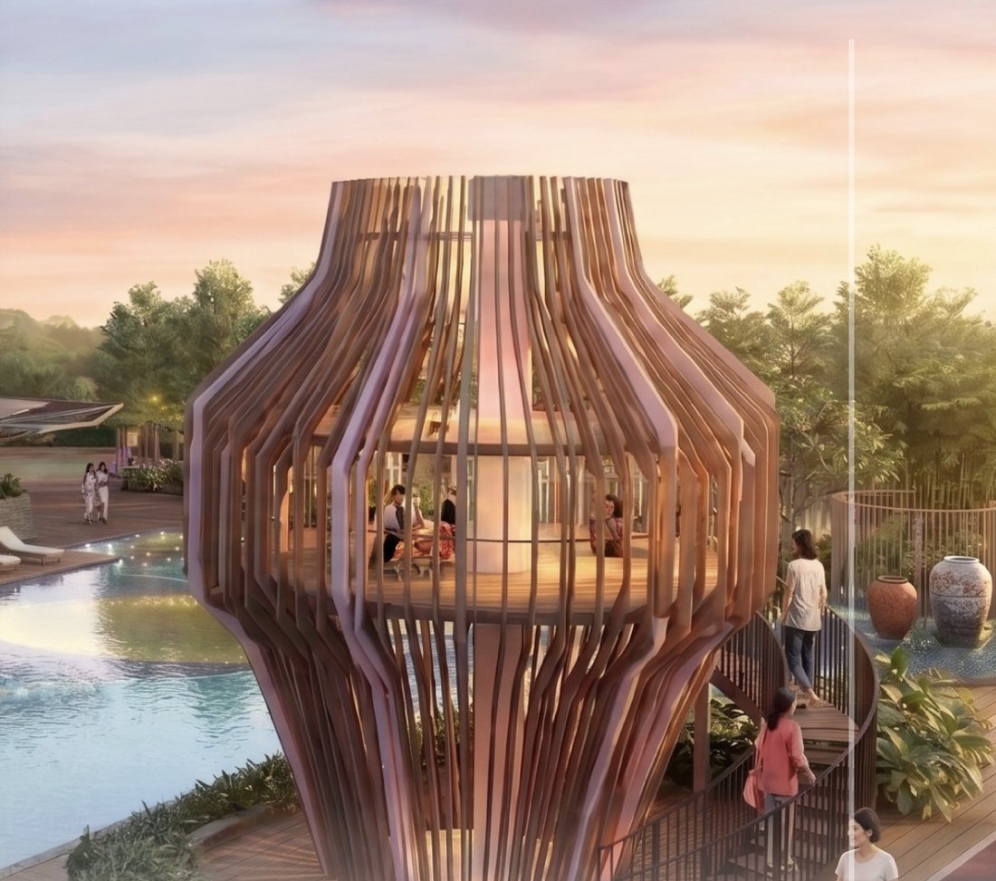 Rooftop pool deck and pavilion at Astra 2