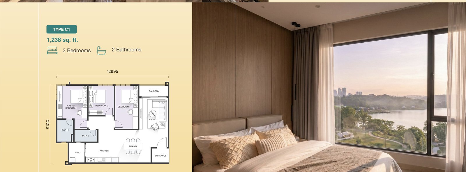 Type C1 floor plan and interior photos