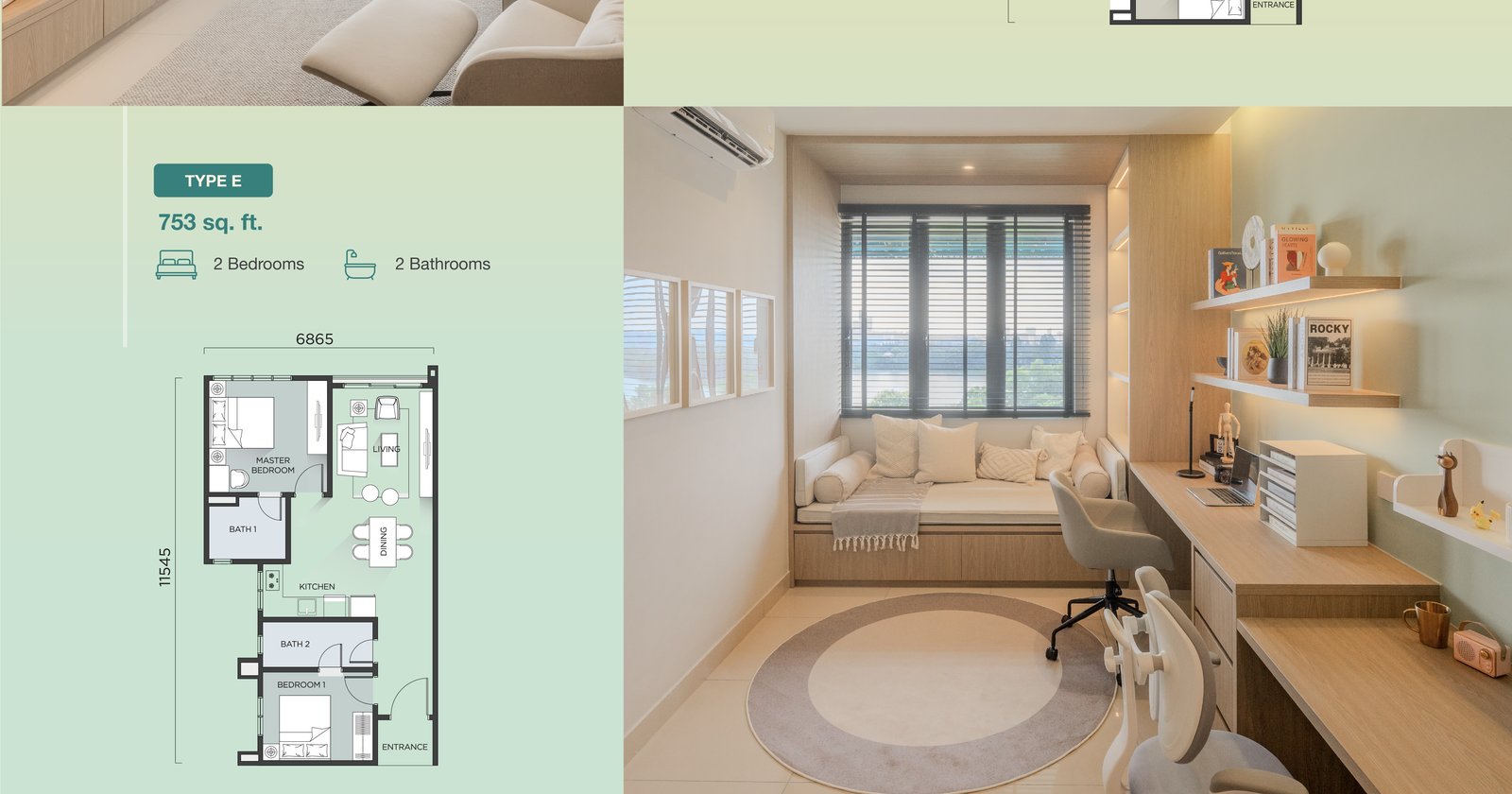 Type E floor plan and interior photos