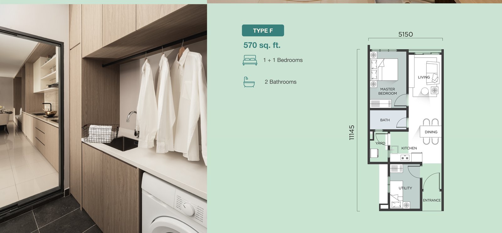 Type F floor plan and interior photos